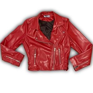 red shiny faux leather jacket